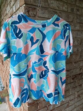 Old Navy Blue, Light Pink and Mint Tropical Cotton Tee